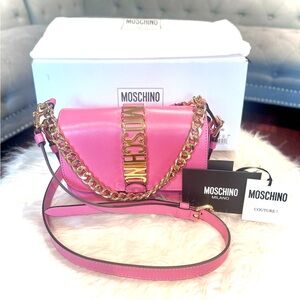“Pretty in Pink” Moschino Logo Leather Shoulder Bag
